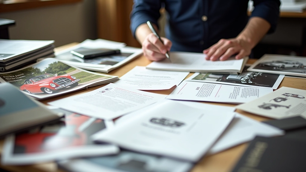 Research materials and concours documentation on workspace