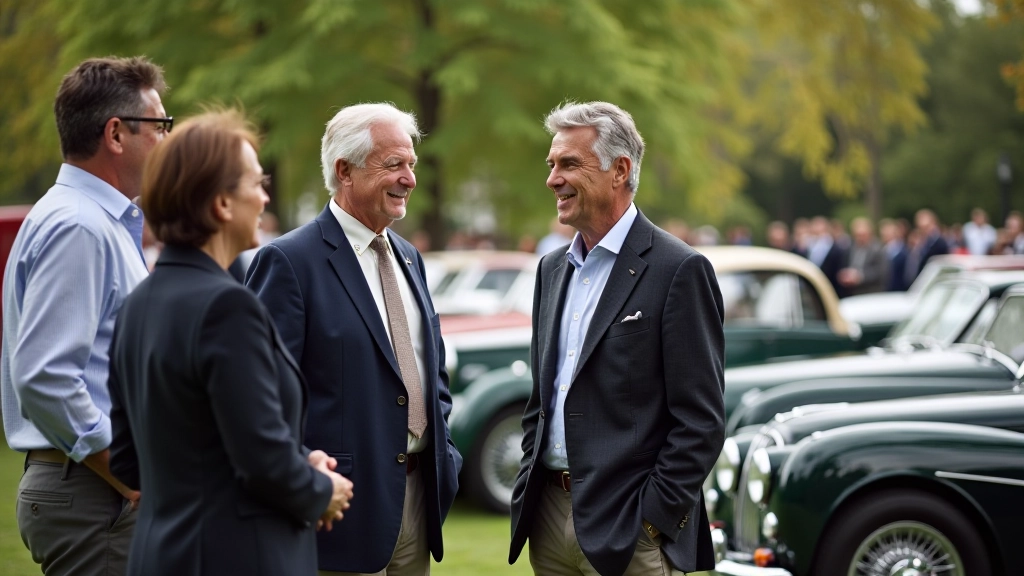 Group of collectors discussing at a heritage car show